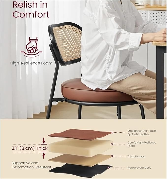 Adjustable Office Computer Chair with Armrest 1pcs Sleather Upholstered Rattan Backrest Decorative Dining Chair for Kitchen(Coffee Brown)