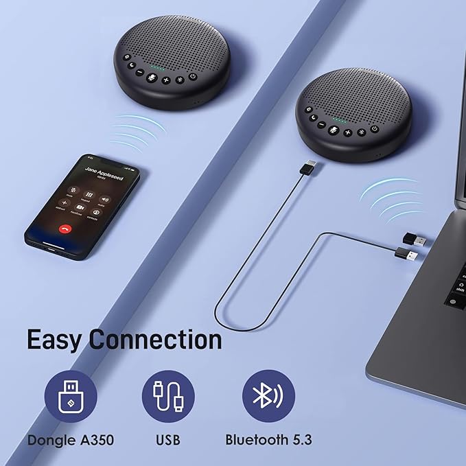 EMEET Conference Speaker and Microphone w/8 Mics 360° Voice Pickup Noise Reduction Bluetooth/USB/Dongle Speakerphone for 10 People w/Daisy Chain for 18 Compatible w/Leading Platforms 2025 Version