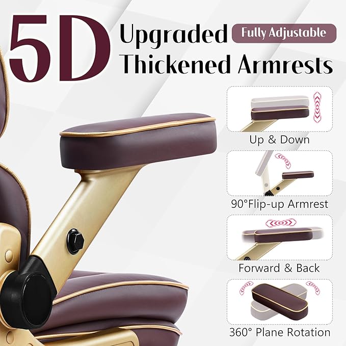 Heavy Duty Executive Leather Chair Big and Tall Office Chair 500lbs with 5D Flip-up Armrests Comfortable Seat Adjustable Lumbar High Back Large Computer Desk Chair for Home Office Brown