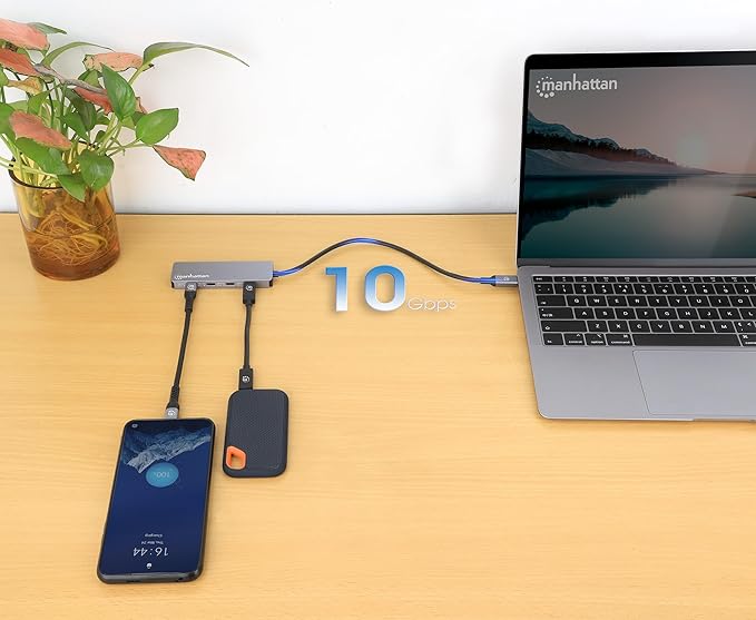 Manhattan 4-Port 10G USB-C Hub: SuperSpeed+ Connectivity for Laptops and More Compact and Travel-Ready Design - 181143