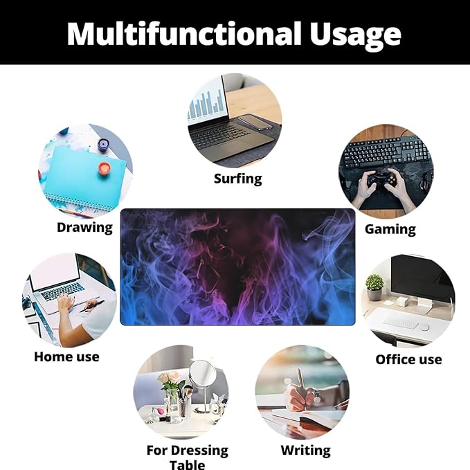 Huge 48x24 inch Mouse Pad - Extra Large Gaming Smoke Mouse Pads with Stitched Edges for Desk Non-Slip Rubber Base 3XL Mousepad Waterproof Keyboard Pad Desk Pad for Gamer Office Home (Blue)