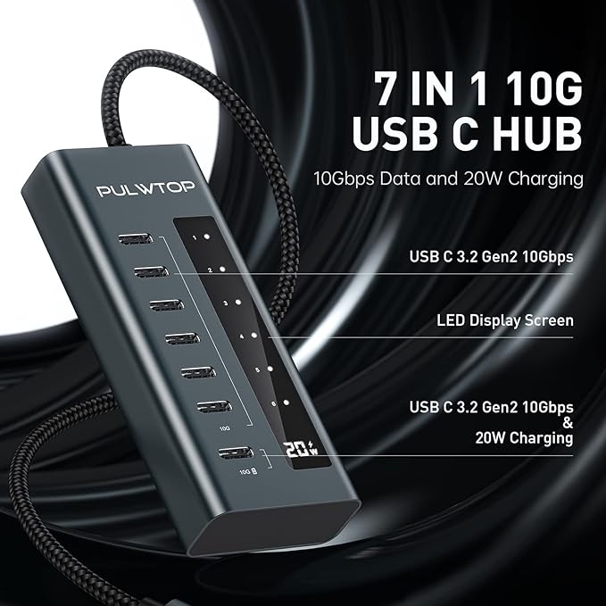USB C Hub for Laptop 7 in 1 10Gbps USB Adapter Support Data &amp Charging(Not Support Video) USB Hub 10Gbps Ports for iMac MacBook Pro/Air iPad XPS USB Hub Multiport Adapter