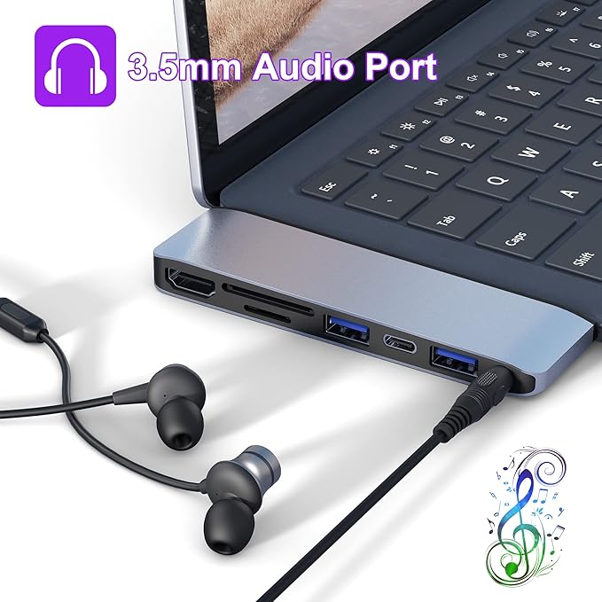 Surface Laptop 6/5/4/3/Laptop Go/Go2 Hub Docking Station with 4K@30HZ HDMI +2*USB 3.0 +USB-C +SD TF Card Slot +3.5mm Audio Adapter for Surface Laptop 3/4/5/6/Laptop Go/Go2