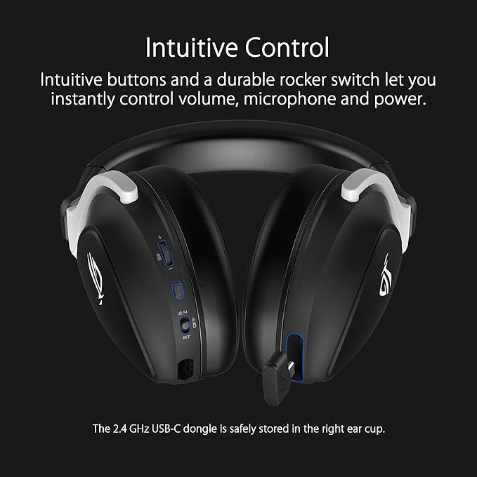 ASUS ROG Delta S Wireless Gaming Headset Black 50mm Drivers AI Beamforming Mic Low-Latency Bluetooth USB-C 3 Hours of Use IPX4 Water Resistance