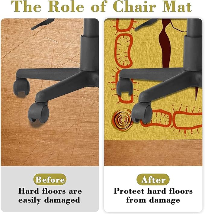 Orange PU Leather Desk Chair Mat for Hard Floors Young Women in Stylish Theme Dance Moves Computer Chair Matfor Rolling ChairLarge Floor ProtectorEasy Clean Africa Dancing Diameter 47.2 in