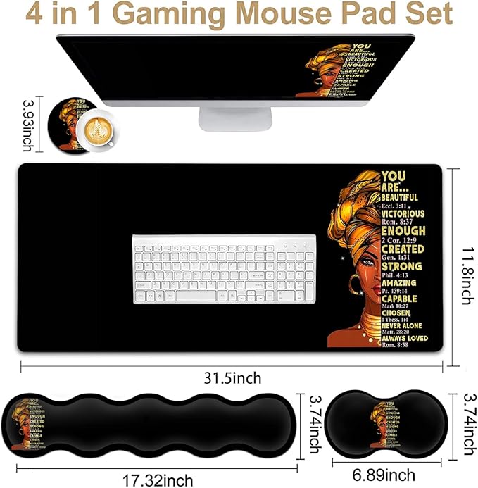 Large Mouse Pad with Wrist Support Ergonomic Memory Foam Keyboard Wrist Support &amp Non-Slip Mouse Wrist RestExtended Gaming Mouse Padsfor Laptop Office Desk Mat African Art Black Queen Anime Patt