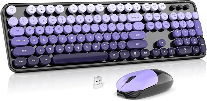 Wireless Keyboard and Mouse Combo MOWUX Colorful Computer Full Size 2.4G Plug and Play Wireless Typewriter Keyboard and Mouse Set for Computer Desktop PC (Black&amp Purple Gradient)