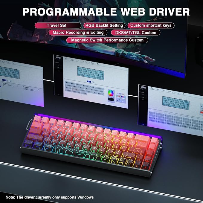 AULA Hero 68 HE 60% Gaming Keyboard Wired Hall Effect Magnetic Switch Keyboard with 8K Hz Polling Rate Side Printed PBT Keycaps RGB Light Box Customizable Web Software for PC/Mac Gamers