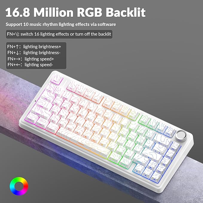 AULA F75 Pro Wireless Mechanical Keyboard with Knob75% Hot Swappable Custom Gaming KeyboardsRGB BacklitPre-lubed SwitchesSide Printed PBT Keycaps Creamy Sounding Computer Keyboard Line White