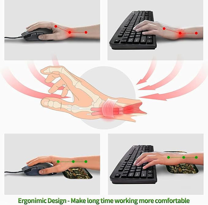 3-Piece Ergonomic Desk Mat &amp Cloud Wrist Rest Set Large 31.5 x 11.8 Wave Office Desk Pad with Memory Foam Support Non-Slip Computer Protector for Home Gaming &amp Writing Mushroom Flower