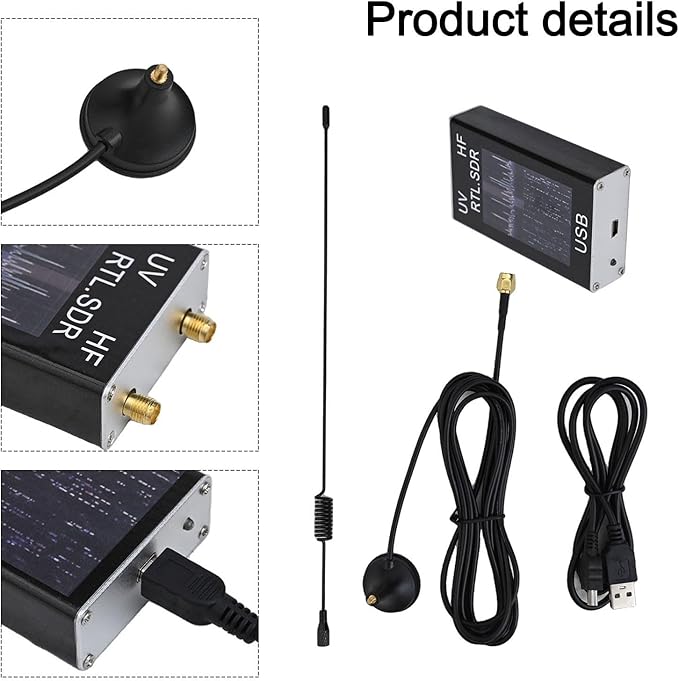 100KHz-1.7GHz USB Tuner Receiver for RTL2832U R820T2 Chipset Aluminum Shell Supports HF VHF UHF Bands AM NFM FM USB LSB CW Modes Includes Whip Antenna and Cable
