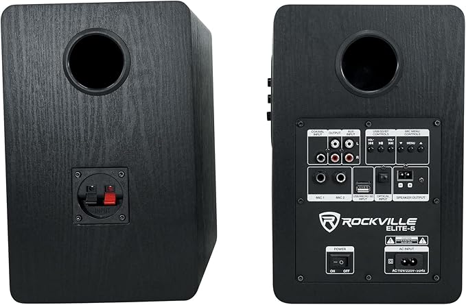 Rockville ELITE-5B 5.25 Powered Bookshelf Speakers 200W RMS / 800W Peak Bluetooth RHT8B 8 in Desktop/Studio Monitor Stands 2-Items