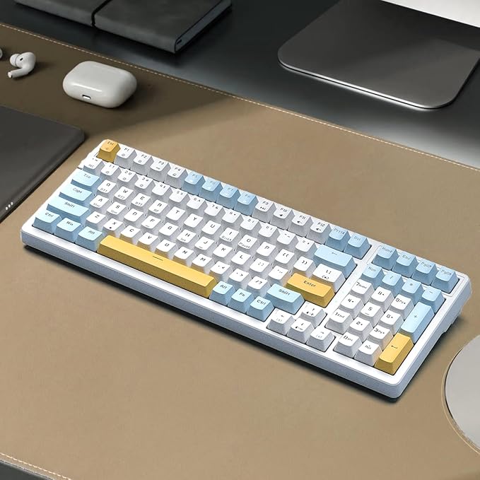 Wireless Mechanical Keyboard Triple Mode 2.4G/USB-C/BT Gaming Keyboards 100 Keys Ice-Blue Backlit Brown Switch Keyboard | Rechargeable Mechanical Gaming Keyboards | Ice Blue/W/Y