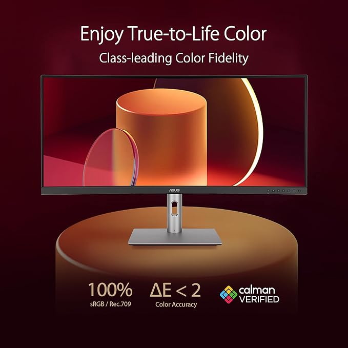 ASUS ProArt Display 34” Ultrawide Curved Professional HDR Monitor (PA34VCNV) - IPS 21:9 3440 x 1440 3800R Curve 100% sRGB/Rec709 ΔE&lt2 Calman Verified USB-C Docking PD 96W RJ45 3 Year Warran