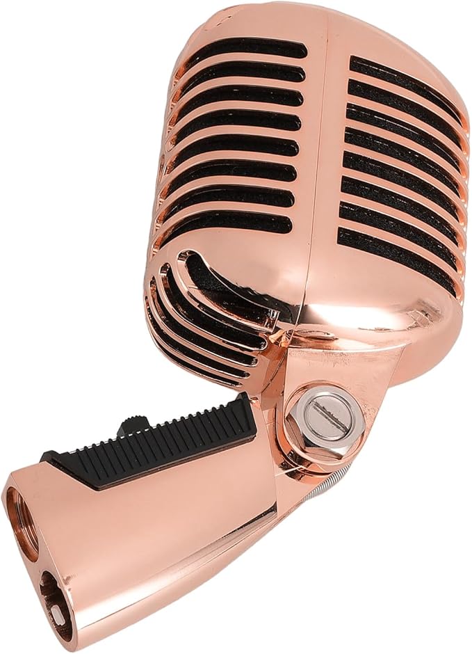 Vintage Classic Dynamic Microphone with Self Tensioning Rack for Retro Style Vocal Performances for Stage Singers and Musicians (Rose Gold)