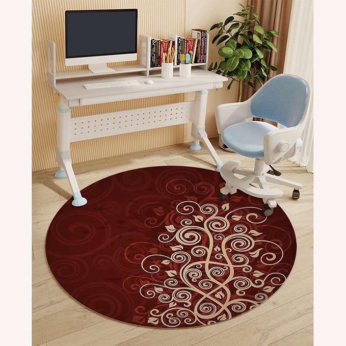 Cream and Ruby Chair Mat Office Protector for Hardwood Floors Floral Branch Lovely Swirls Ivy Anti-Slip Floor Protection Mat Multi-Purpose Chair Carpet for Desk Burgundy Floral Diameter 59 in