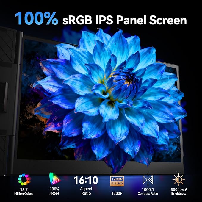 Laptop Screen Extender 15.3 16:10 IPS 100% sRGB Portable Travel Monitor for Laptop FHD 1200P External Display Screen Dual Screen Attachment Plug &amp Play for Mac Windows