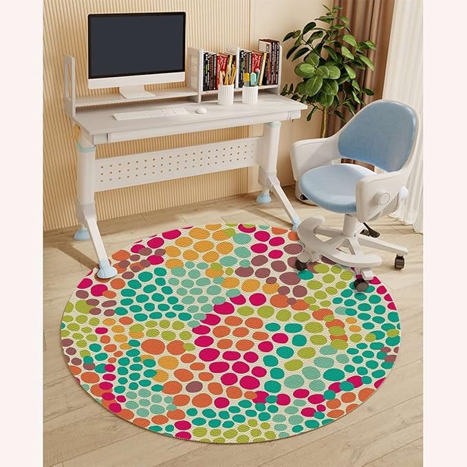 Multicolor PU Leather Round mat Office Chair Mat Modern Circular Shaped Buttons Hardwood Floor mat Chair mat Round Chair Cushion for Desk Chair Office ChairCushion Abstract Diameter 59 in