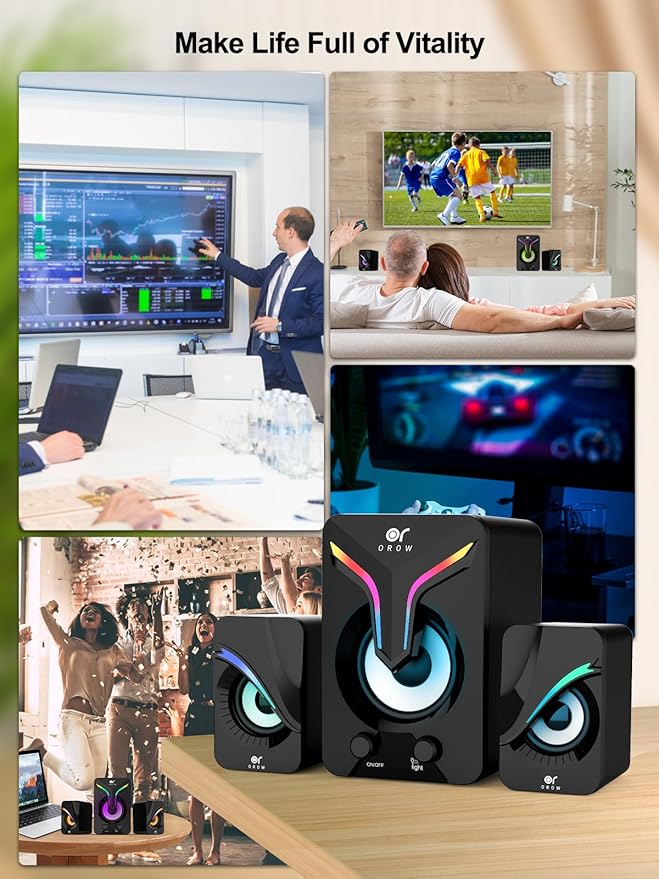 OR O R O W OROW Computer SpeakersMini PC Speakers with Subwoofer2.1 Desktop Speaker with RGB LightsUSB Powered Stereo SoundGaming Speakerwith 3.5mm Aux Cable for Monitor/Laptop/Tablet(S212)