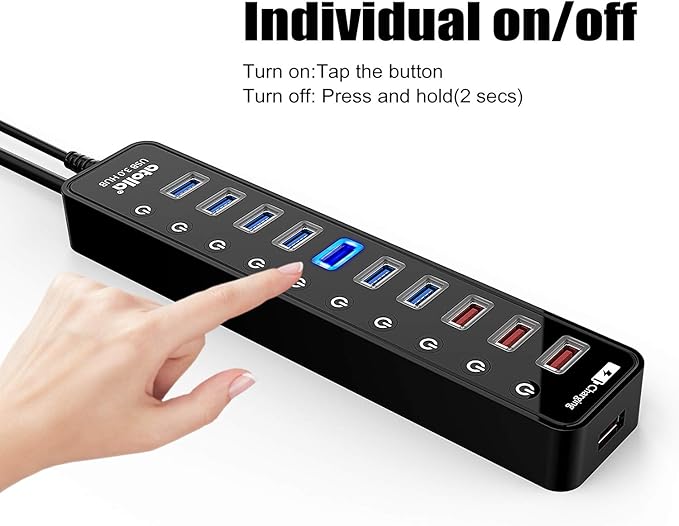 Powered USB 3.0 Hub USB 3.0 Data Hub 11 Ports - 7 USB 3.0 Data Ports + 4 Smart Charging Port with Individual On/Off Switches and 12V/4A Power Adapter USB Hub 3.0 Splitter