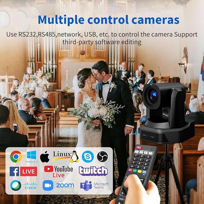 AI Auto Tracking PTZ Camera20X Optical+16X Digital Zoom IP Live Streaming Camera FHD 1080P 60FPS PoE LAN USB3.0 PoE HDMI Outputs for Church Services Worship Corporate EducationRP-HD66A-20