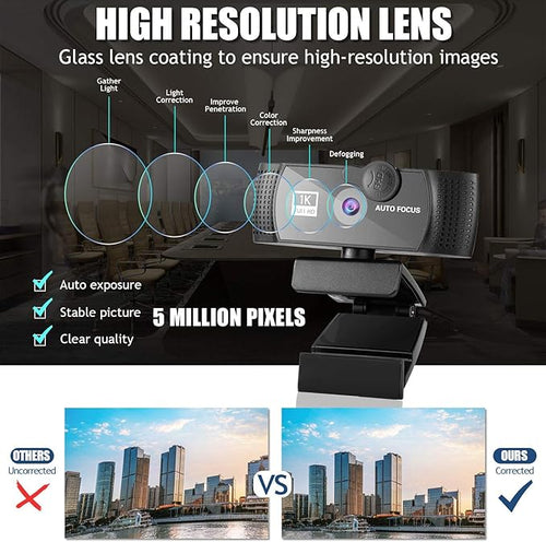 1080p Webcam Full HD Camera with Microphone AutoFocus 120-degree Wide Angle Web Camera with Tripod Stand and Privacy Cover for Zoom/Skype/FaceTime Conferencing and Video Calling