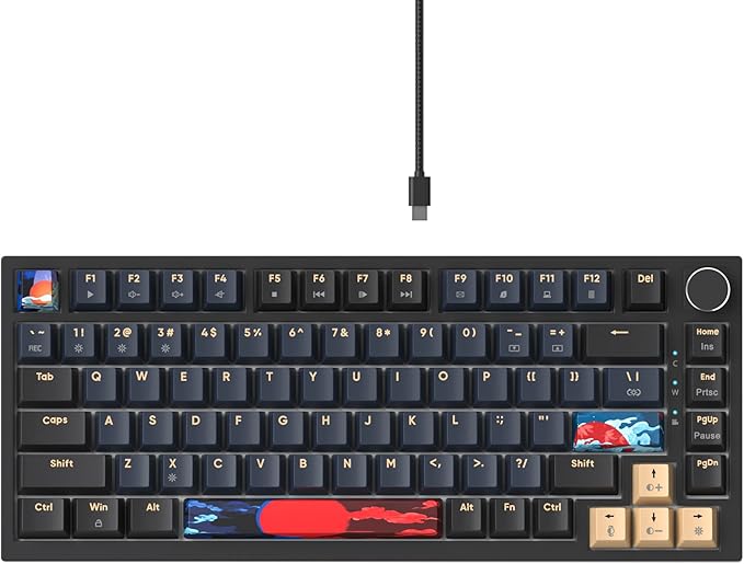 BlueSamurai 75% Wired Mechanical Gaming Keyboard - Hot Swappable Red Switch RGB Backlit 82 Keys TKL Mechanical Keyboard with Volume Control Knob