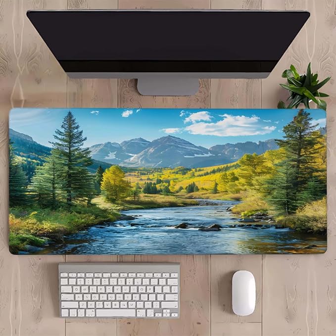 Lake Forest Mountain Large Mouse Pad Gaming Mousepad Desk Mat for Desktop Computer Keyboard Waterproof Mouse Mat Desk Pad with Non-Slip Base for Game School Office Home 35.4 x 15.7