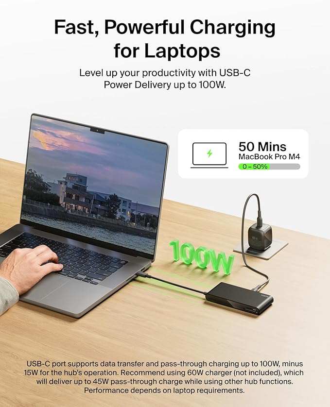 Belkin Connect 8-Port USB C Hub Supports Display w/Resolutions up to 4K@60Hz - Works with Mac Windows and Chromebook - 100W PD w/ 10Gbps Data Transfer Speeds &amp 2.5Gbps Ethernet - Black