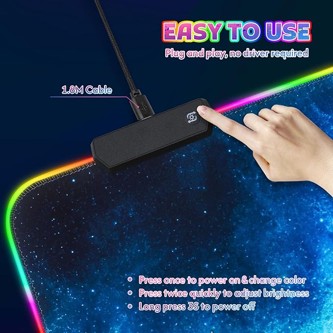ToLuLu RGB Mouse Pad Gaming Large LED Mouse Pad with 14 Lights Modes 35.4 x 15.7 inches XXL Desk Mat for Keyboard and Mouse Extended Desk Pad Mat PC Gaming Mousepad Accessories（Blue Purple Galaxy