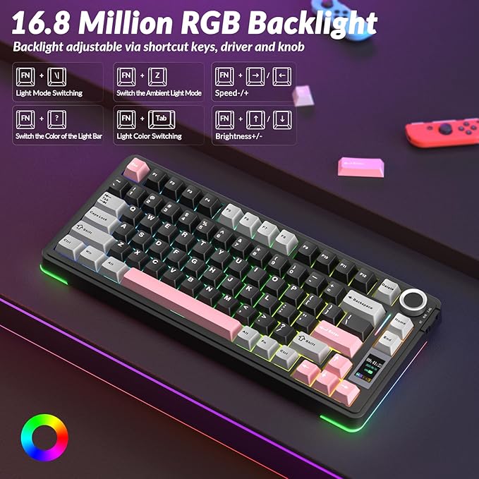 AULA S75 PRO Wireless Mechanical Keyboard with Screen&ampKnob 75% Hot Swappable Gaming Keyboard with Pre-lubed Switches RGB Backlit PBT Keycaps Creamy Sounding Pc Gaming Keyboards