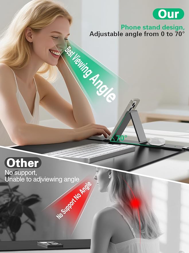 Mouse Pad with Foldable Phone Holder Wireless Charging Desk Mat 31.5x15.8 Large Mousepad with Superior Micro-Weave Cloth XXL Desk Pad with Non-Slip Waterproof Keyboard Pad for Home &amp Office