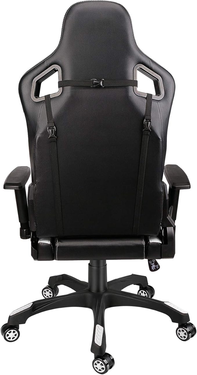 Leopard Gaming Chair High Back PU Leather Office Chair Adjustable Video Gaming Chairs Swivel Racing Chair with Adjustable Armrest (Black/White)