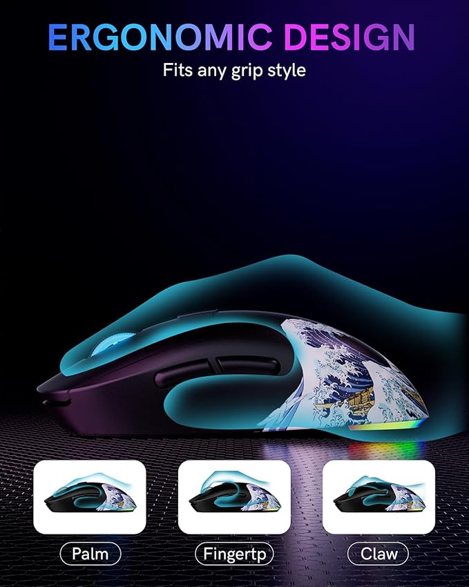 G57 Wireless Gaming Mouse 8000 DPI 80g 2.4G/Bluetooth/USB-C Rechargeable Wireless Mouse with 5 Programmable Buttons for PC/Mac Black