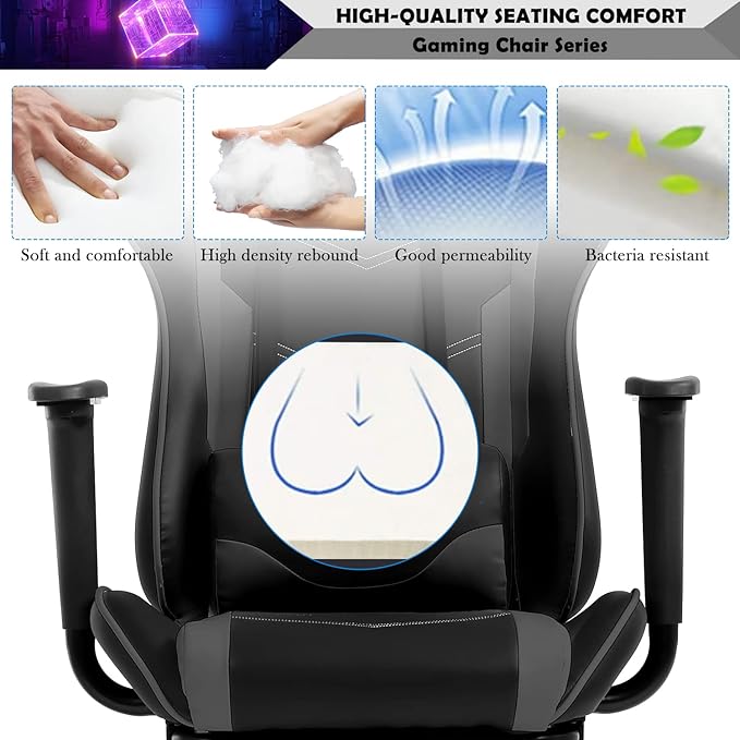 Gaming Chair for Adults with Footrest Racing Chair PC Chair Silla Gamer Chair Racing Gaming Chair Cheap Recliner Game Chair Ergonomic Desk Chair with Headrest Lumbar Support Adjustable Armrest