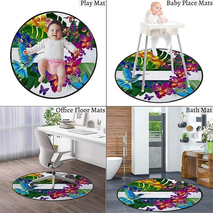 Party Theme Chair Mat for Hardwood Floor Round Floor Mats for Office Chair Computer Gaming Desk Mat for Rolling Chair Non-Slip Gaming Rug Leaf Flower KahiliGinger Green Purple Diameter 43.3 in