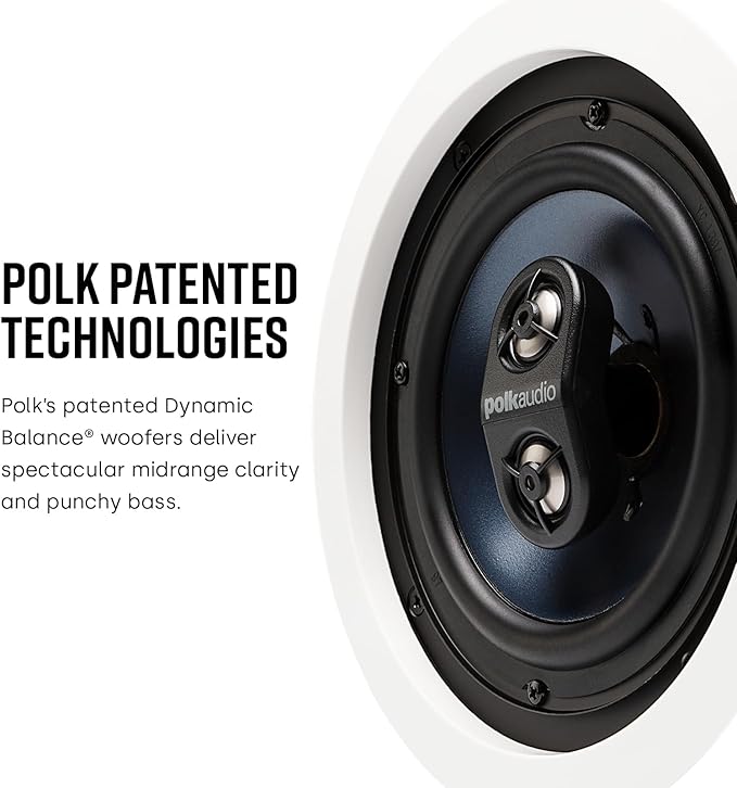 Polk Audio RC6s 6.5 in-Ceiling Speaker Stereo Speaker Dual Channel from a Single Location Great for Damp Humid Placement (White Paintable Grille)