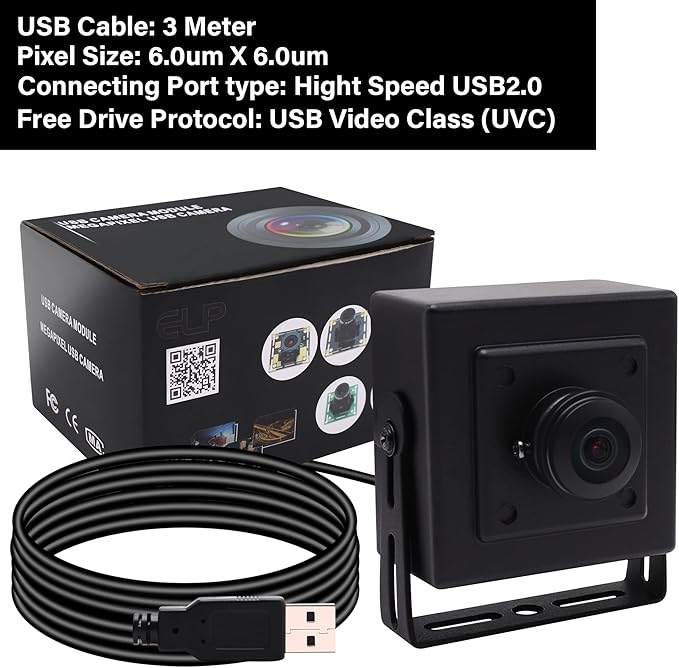 MMlove 480P VGA USB Camera 60FPS 170 Degree Fisheye Wide Angle Lens USB Security Webcam Aluminum Mini Case Webcam with 640x480 Pixel Web Camera for PC/Laptop/Raspberry Pi