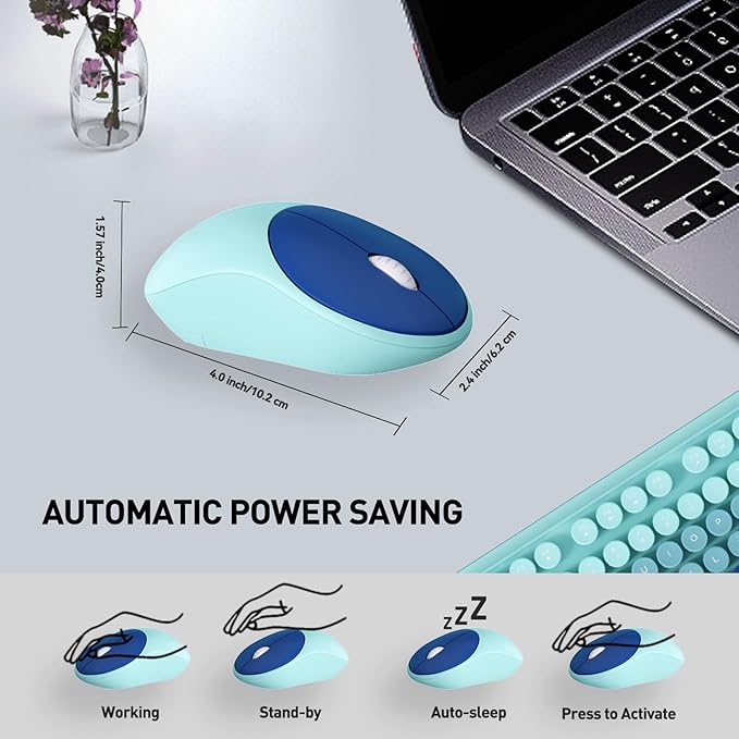 Wireless Keyboard and Mouse Combo 2.4 GHz Wireless Full-Sized Typewriter with Round Keycaps Mouse and Keyboard for Windows Computer Desktop PC Laptop (GradientBlue)