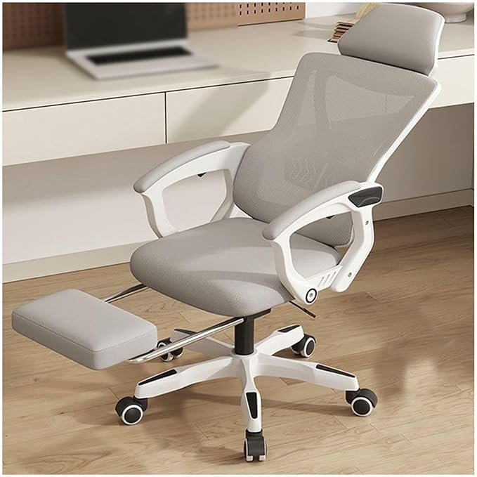 Ergonomic Office Chair with Footrest Headrest and Backrest 90-135 AdjustableWheels 360 Swivel Office Desk Chair for HomeBedroomStudyStudentAdultsGrey