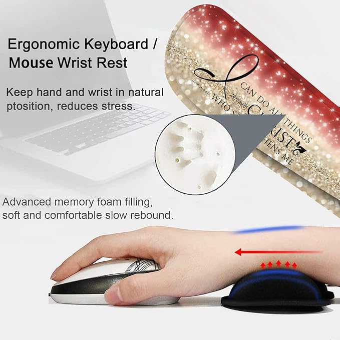 Large Gaming Mouse Pad Keyboard Wrist Rest pad + Mouse Wrist pad + Coaster Set Extended Waterproof Non-Slip Table mat Suitable for Home Office Learning Games - Bible Verse Pink Philippians 4-13