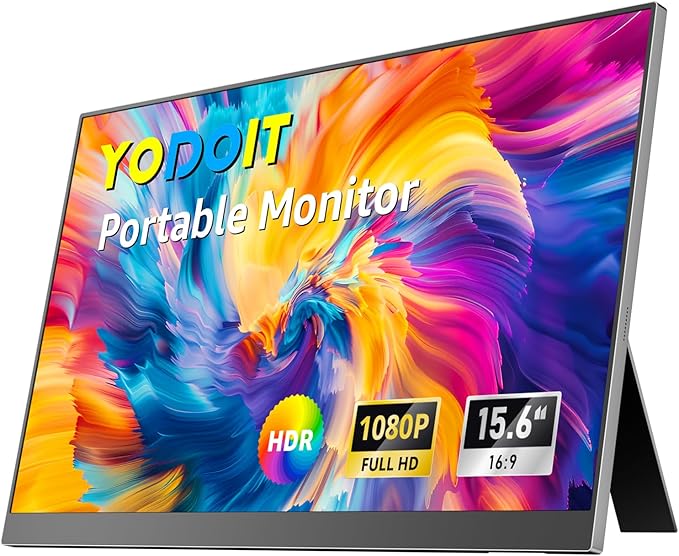 Yodoit Portable Monitor for Laptop 1920×1080 FHD 15.6 Travel Screen IPS Display with USB Type C Port and Speakers Compatible with PC MacBook Xbox (Black)