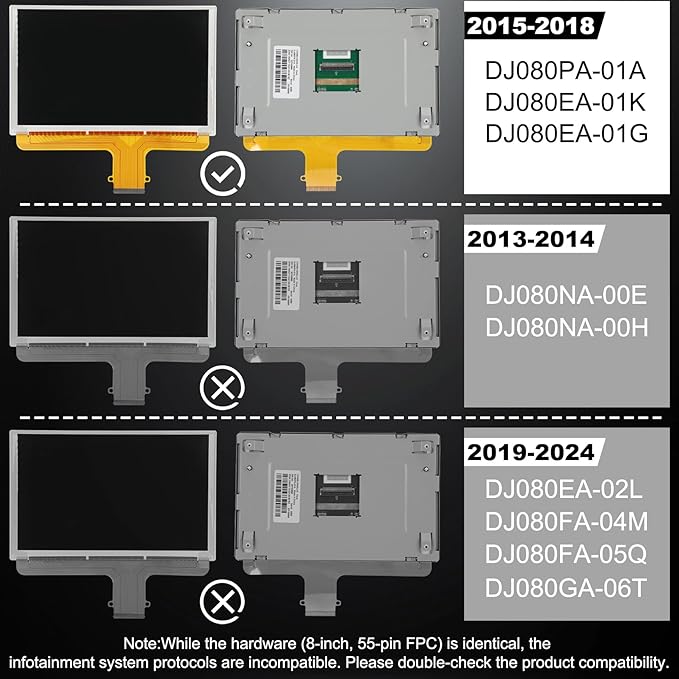 8'' DJ080PA-01A LCD Touch Screen Replacement for MyLink/GMC IntelliLink System (55 Pin) - Compatible with 2015-2018 Chevy Silverado Suburban Tahoe/GMC Yukon Sierra 800×480P Display 2-Year WTY