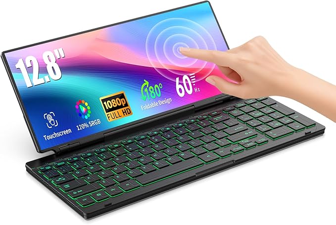 12.8 Portable Touchscreen Keyboard Screen Extender with Silent Keyboard USB-A Type-C Monitor for Laptop Desktop Mini PC MacBook(Driver Need)