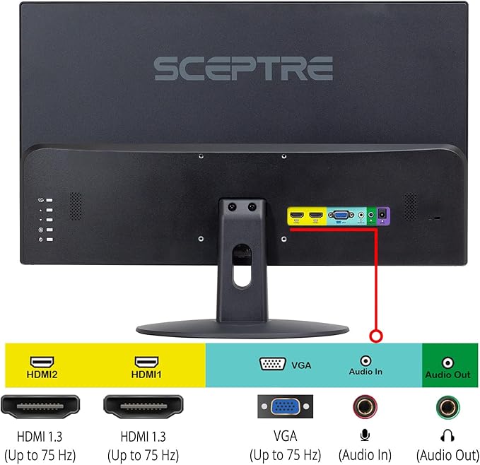 Sceptre 22-Inch 75Hz 1080p LED Monitor HDMI VGA Build-in Speakers Brushed Black 2019 (E225W-19203S)Metal Black