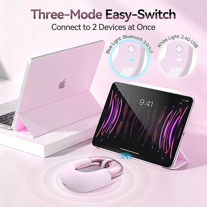 Travel Mouse Dual Mode Wireless Charging MouseMacaron Color Scheme Sweet Donut Bluetooth Computer MiceSilent and Lightweight1200 DPI Optical TrackingCompatible with PCMacLaptop（Carmine pink）