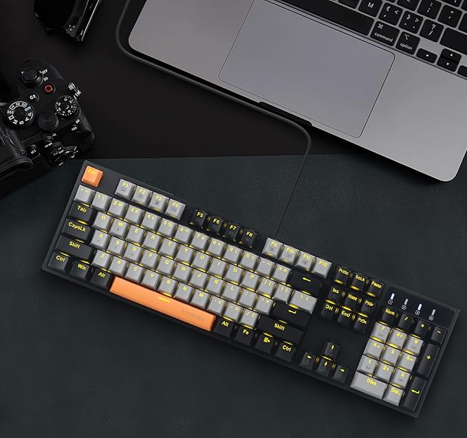 E-YOOSO Z-14 Wired Mechanical Gaming Keyboard 104 Key Red Switch Hot Swappable Full-Size Office Work Computer Keyboards Solid Yellow Backlit Mechanical Keyboard for PC Mac Black