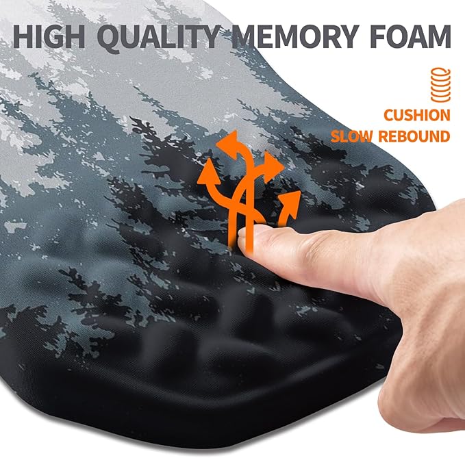 Ergonomic Slope Mouse Pad Wrist Support Wrist Rest Mousepad for Carpal Tunnel Pain Relief with Massage Bulge and Slow Rebound Memory Foam (12x8 inch Forest)