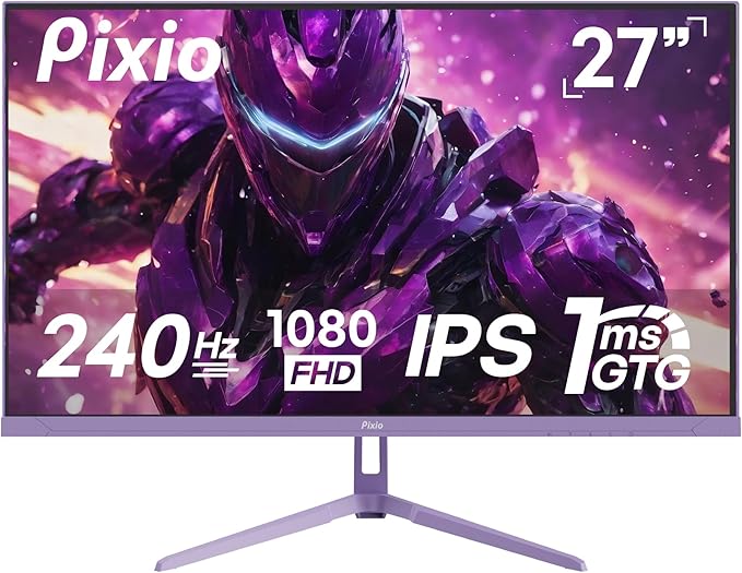 Pixio Two PX279 Wave Purple 27 inch 240Hz Refresh Rate FHD 1080p Resolution Fast IPS Panel 1ms GTG Resonse Time Gaming Monitor and PS1D Wave Purple Dual Monitor Arm
