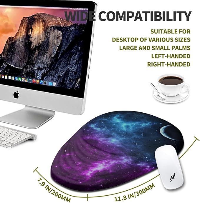 Hokafenle Ergonomic Mouse Pad Wrist Support Terraced Slope Carpal Tunnel Wrist Pad for Mouse with Unibody Memory Foam Wrist Rest Pain Relief Mousepad (Galaxy 11.8x7.9 in)